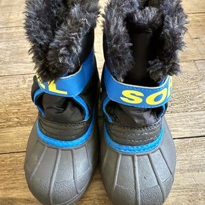 Sorel Black and Blue Rain & Snow Boots with Fur Lining